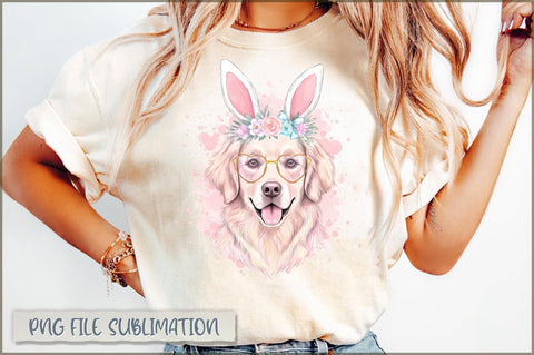 Watercolor Easter Dog Bow Coquette PNG Sublimation Shetara Begum 