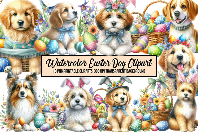 Watercolor Easter Dog Clipart Sublimation Rupkotha 