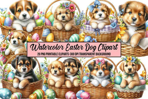 Watercolor Easter Dog Clipart Sublimation Rupkotha 