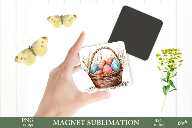 Watercolor Easter Egg Basket PNG. Easter Magnet PNG Sublimation Olga Terlyanskaya 
