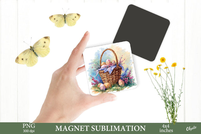 Watercolor Easter Egg Basket PNG. Easter Magnet Sublimation PNG. Sublimation Olga Terlyanskaya 