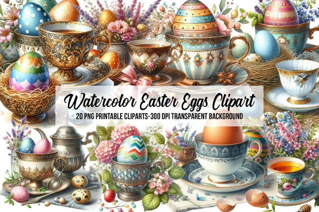 Watercolor Easter Eggs Clipart Sublimation Rupkotha 