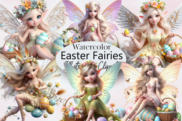 Watercolor Easter Fairies PNG Clipart Bundle Sublimation SVGArt 