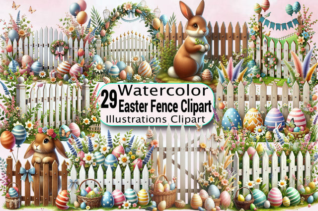 Watercolor Easter Fence Sublimation Clipart Bundle Sublimation SVGArt 
