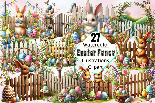 Watercolor Easter Fence Sublimation Clipart Bundle Sublimation SVGArt 