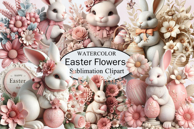 Watercolor Easter Flowers Clipart Bundle Sublimation SVGArt 