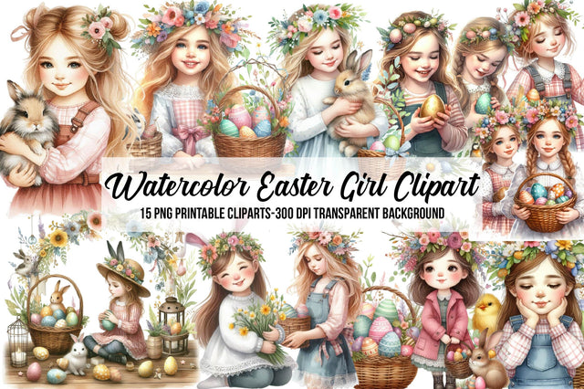 Watercolor Easter Girl Clipart Sublimation Rupkotha 