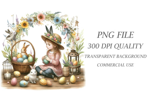 Watercolor Easter Girl Clipart Sublimation Rupkotha 