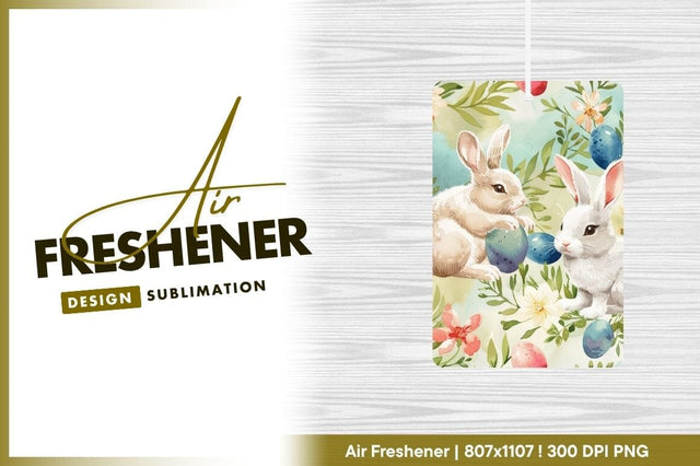 Watercolor Easter Illustration of Bunnies Eggs and Flowers Sublimation Regulrcrative 