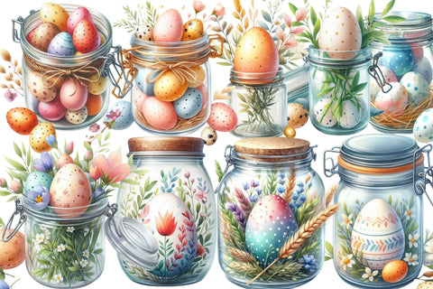 Watercolor Easter Jars Clipart Sublimation Rupkotha 