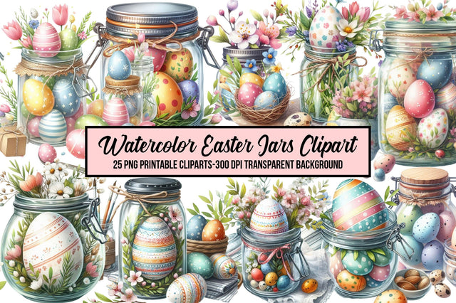Watercolor Easter Jars Clipart Sublimation Rupkotha 