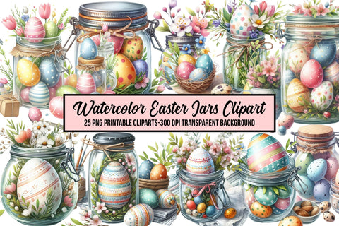 Watercolor Easter Jars Clipart Sublimation Rupkotha 