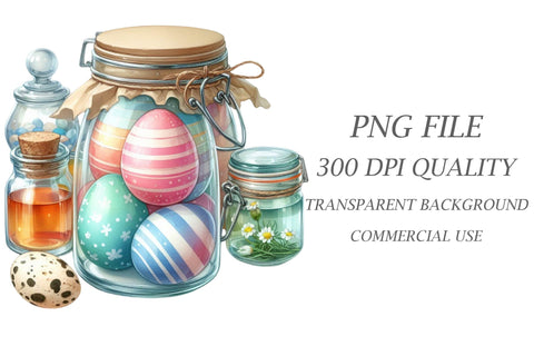 Watercolor Easter Jars Clipart Sublimation Rupkotha 
