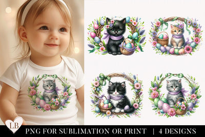 Watercolor Easter Kitten Sublimation Bundle, Spring Wreaths Sublimation BijouBay 