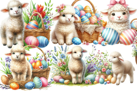 Watercolor Easter Lamb Clipart Sublimation Rupkotha 