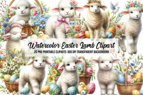 Watercolor Easter Lamb Clipart Sublimation Rupkotha 