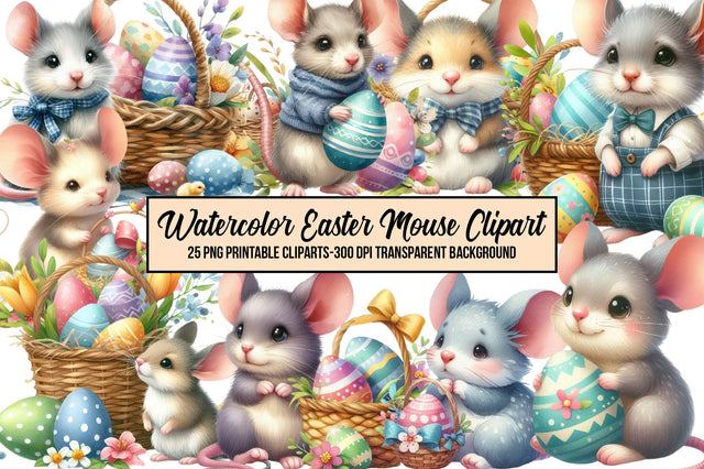 Watercolor Easter Mouse Clipart Sublimation Rupkotha 