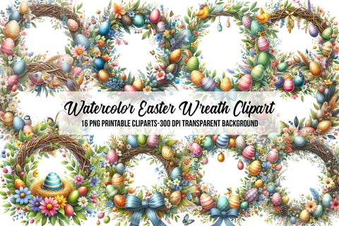 Watercolor Easter Wreath Clipart Sublimation Rupkotha 