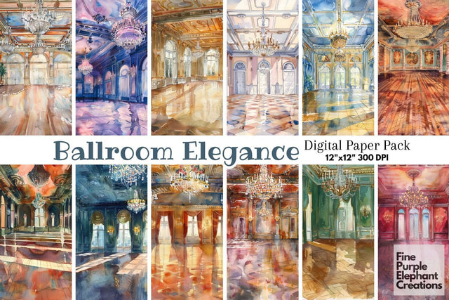 Watercolor Elegant Grande Ballroom Digital Paper - Victorian English Lady Digital Pattern Fine Purple Elephant Creations 