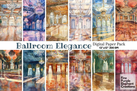 Watercolor Elegant Grande Ballroom Digital Paper - Victorian English Lady Digital Pattern Fine Purple Elephant Creations 