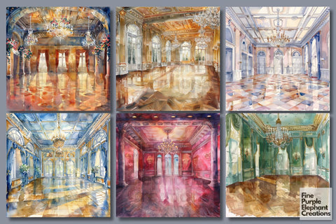 Watercolor Elegant Grande Ballroom Digital Paper - Victorian English Lady Digital Pattern Fine Purple Elephant Creations 