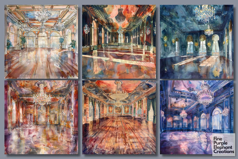 Watercolor Elegant Grande Ballroom Digital Paper - Victorian English Lady Digital Pattern Fine Purple Elephant Creations 