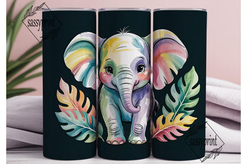 Watercolor Elephant 20oz Tumbler Wrap Sublimation sassyprint 