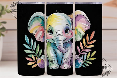 Watercolor Elephant 20oz Tumbler Wrap Sublimation sassyprint 