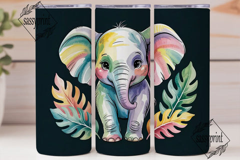 Watercolor Elephant 20oz Tumbler Wrap Sublimation sassyprint 
