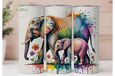 Watercolor Elephant Family Tumbler Wrap Sublimation PixelChick 