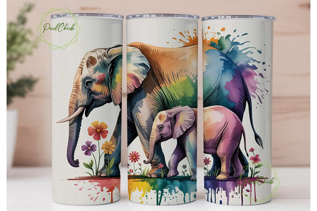 Watercolor Elephant Family Tumbler Wrap Sublimation PixelChick 