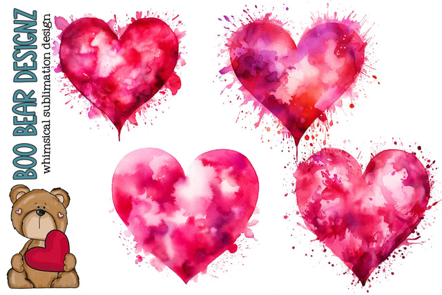 Watercolor Epic Valentines Day Heart Clipart Sublimation Boo Bear Designz 