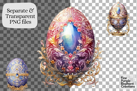 Watercolor Faberge Eggs PNG Clipart | Easter Sublimation Fine Purple Elephant Creations 