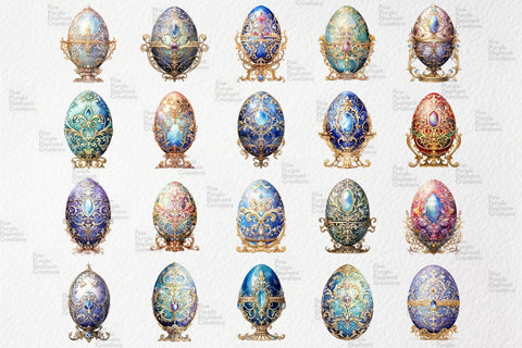 Watercolor Faberge Eggs PNG Clipart | Easter Sublimation Fine Purple Elephant Creations 