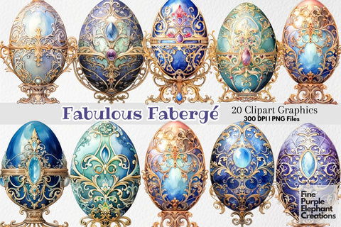 Watercolor Faberge Eggs PNG Clipart | Easter Sublimation Fine Purple Elephant Creations 