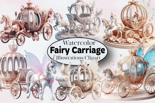 Watercolor Fairy Carriage Clipart Bundle Sublimation SVGArt 
