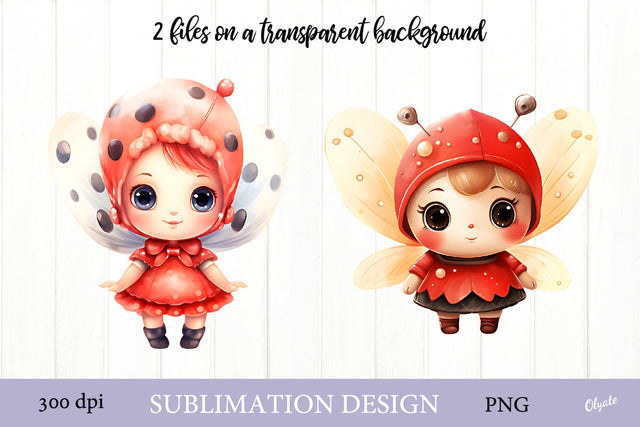 Watercolor Fairy Girl Sublimation. Lady Bug Girl PNG Sublimation Olga Terlyanskaya 