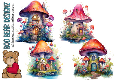 Watercolor Fairy House Clipart Sublimation Boo Bear Designz 