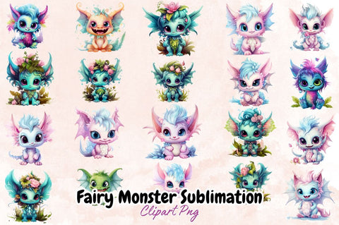 Watercolor Fairy Monster Sublimation Clipart Bundle Sublimation Designangry 
