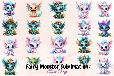Watercolor Fairy Monster Sublimation Clipart Bundle Sublimation Designangry 
