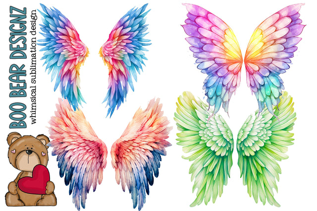 Watercolor Fairy Wings Clipart Sublimation Boo Bear Designz 