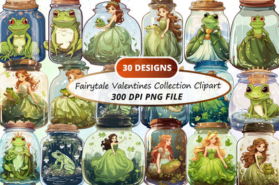 Watercolor Fairytale Valentines Collection Clipart Bundle Sublimation Regulrcrative 