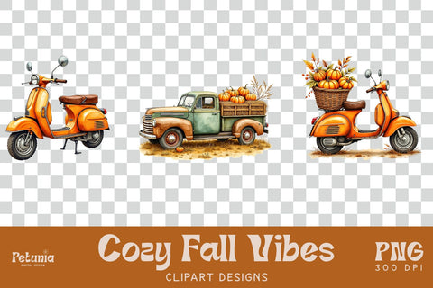 Watercolor Fall Clipart Bundle | Cozy Autumn PNG Sublimation Petunia Digital Design 