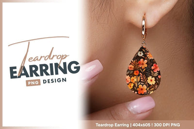 Watercolor Fall Floral Pattern Teardrop Earring Png Sublimation Regulrcrative 