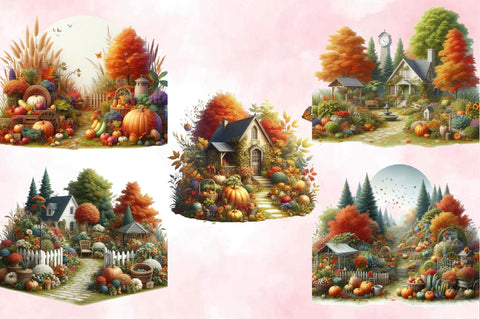 Watercolor Fall Garden Sublimation Clipart Bundle Sublimation SVGArt 