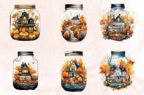 Watercolor Fall in Jar Watercolor Clipart Bundle Sublimation Designangry 
