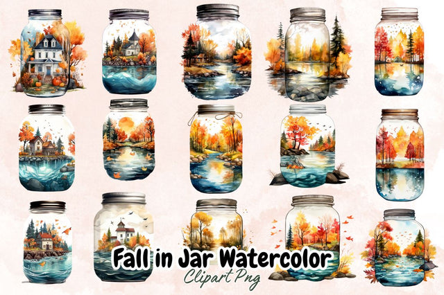 Watercolor Fall in Jar Watercolor Clipart Bundle Sublimation Designangry 