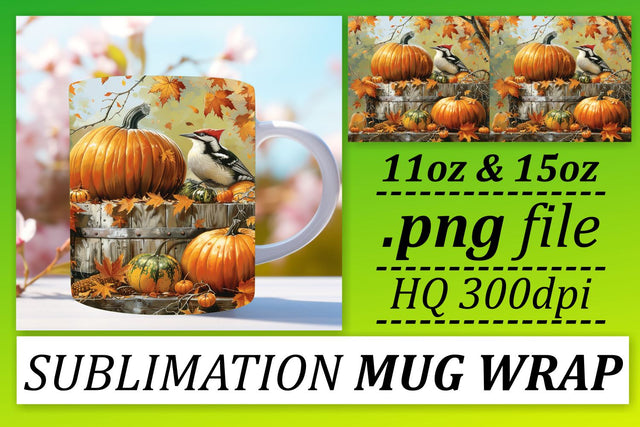 Watercolor Fall Landscape Mug Wrap Design 11oz/15oz Sublimation afrosvg 