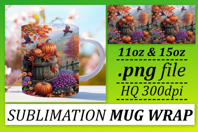 Watercolor Fall Landscape Mug Wrap for Sublimation Sublimation afrosvg 