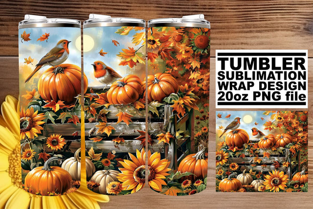 Watercolor Fall Landscape Tumbler Wrap - 20oz Design Sublimation afrosvg 